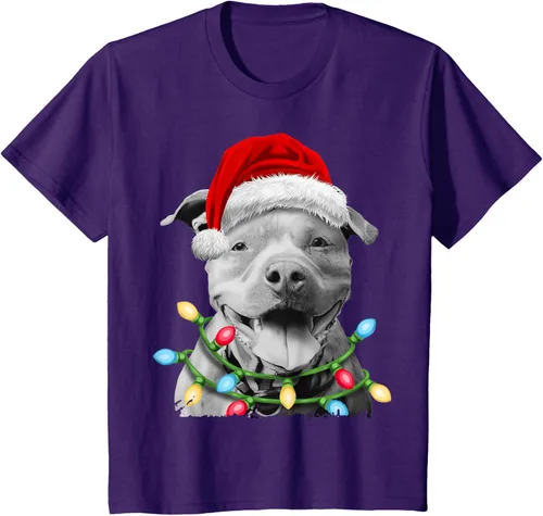 Vista 23 de Pit Bull Santa - Camiseta de perro con luces para árbol de Navidad para niños, Negro, S