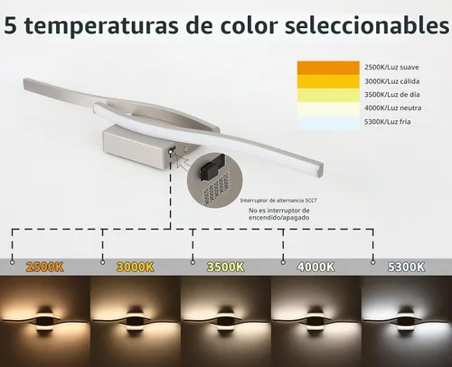 Vista 2 de Joossnwell Accesorios de iluminación de tocador de baño de níquel cepillado sobre espejo 5CCT lámpara de baño ajustable lámpara de tocador moderna