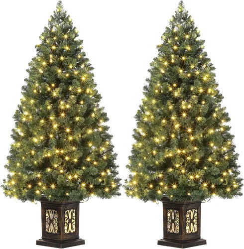 Vista 8 de GarveeHome Árbol de Navidad artificial de fibra óptica de 4.5 pies, árbol de Navidad artificial en maceta preiluminado con 300 luces LED, 8 modos