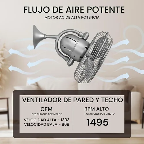 Vista 4 de Matthews KC-BN - Kaye Brushed Nickel Ventilador de pared para exterior de 13" con control de pared, KC-BN, 47watts, 110 volts
