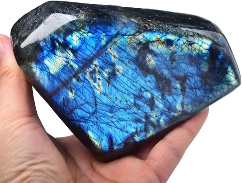 Vista 16 de Roca de Labradorita Pequeña Lámina de Labradorita Azul Pulida Piedra de Cristal de Sanación en Bloque para Meditación Regalo Decoración del Hogar