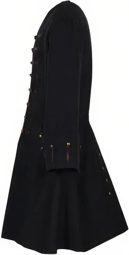 Vista 3 de Chaqueta Abrigo Pirata para Hombres Disfraz Medieval Steampunk Vintage Levita Frac Halloween Pirata Cosplay Negro