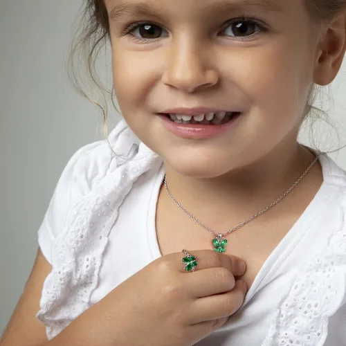Vista 5 de Bestyle Anillo de collar de mariposa con piedra natal plateada para mujeres, delicado y lindo regalo de joyería de mariposa para mujeres