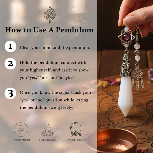 Vista 4 de Nupuyai Péndulo de punto de cristal curativo piramidal con 7 cuentas de piedra de chakras para radiestesia, adivinación y meditación Reiki