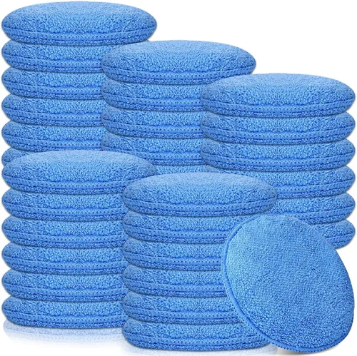 Vista 14 de Tanlade 50 almohadillas de microfibra para detalles de automóvil, aplicador de cera, almohadillas de microfibra de lavado, 5 pulgadas de diámetro