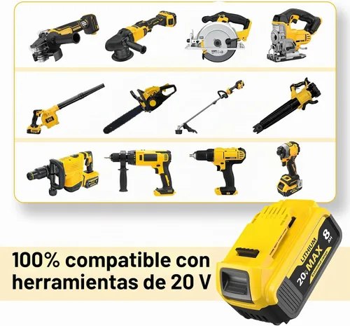 Vista 7 de Paquete de 4 baterías de iones de litio de 8000 mAh para batería Dewalt de 20 V Max, compatible con herramientas DCB200 DCB201 DCB204 DCB206 DCB207