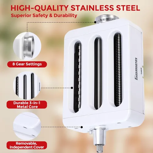 Vista 2 de Accesorio para hacer pasta para mezcladores de pie KitchenAid 3 en 1 de acero inoxidable Rodillo de pasta, cortador de espaguetis/fettuccine