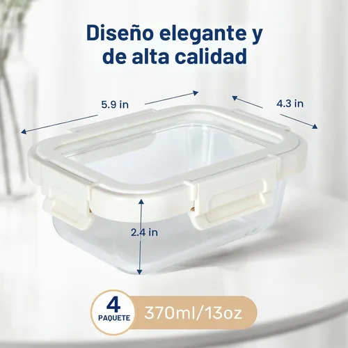 Vista 4 de Miibox Recipientes para preparación de comidas con tapas de vidrio exclusivas, recipientes de almacenamiento de vidrio con tapas, sin BPA, loncheras