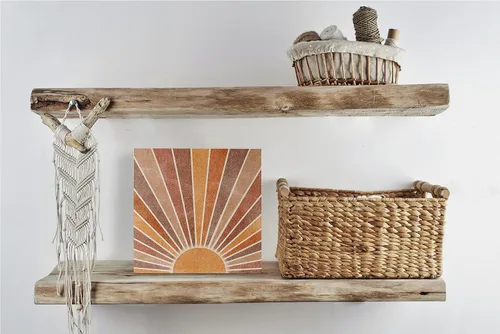 Vista 2 de KEUSPI Decoración de escritorio bohemia, retro, neutro, amanecer, puesta de sol, sol, rústico, bloque de madera, letrero para caja de placa bohemia