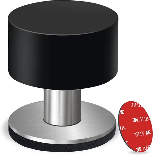 Vista 8 de Tope de puerta con adhesivo extra, tope de puerta autoadhesivo con parachoques de goma negra y cuerpo de acero inoxidable - Protector de pared
