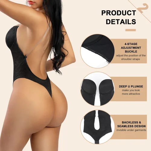 Vista 3 de FeelinGirl Faja invisible sin espalda para mujer, talla grande, faja invisible con brasier integrado