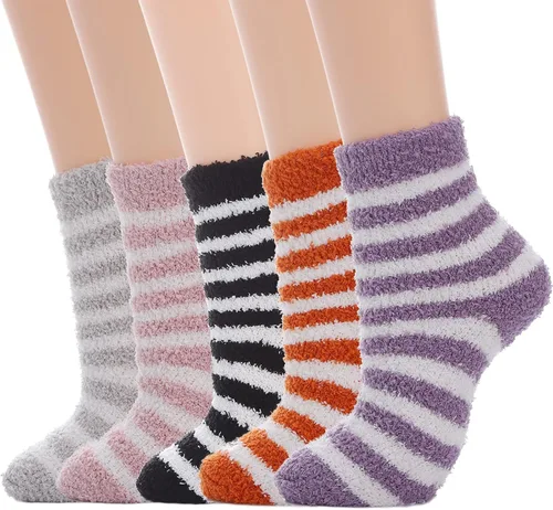 Vista 7 de Calcetines mullidos para mujer, calcetines suaves y esponjosos, calcetines de felpa gruesos y acogedores, calcetines de Navidad para mujer, 5 pares