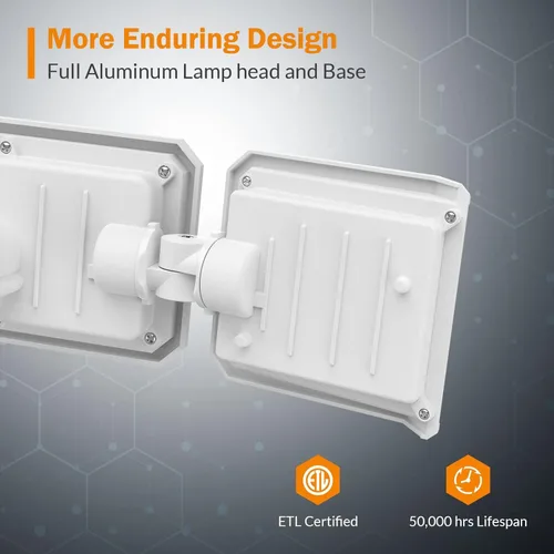 Vista 7 de LEPOWER Luces de inundación de 42 W para exteriores, luces LED de seguridad brillantes de 4200 lm para exteriores con 3 cabezales, luz de inundación