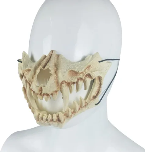 Vista 4 de Máscara de Halloween para niños y adultos estilo japonés diseño de esqueleto diseño de dragón tigre bestia