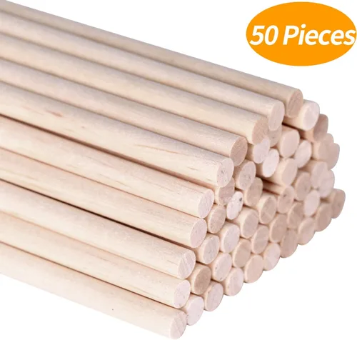 Vista 3 de Varillas de madera de 1/4 x 12 pulgadas sin terminar de madera natural para manualidades, palos de bambú para ramo de flores, 50 piezas