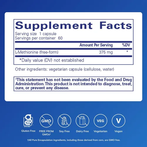 Vista 2 de Pure Encapsulations L-metionina Suplemento de glutatión y aminoácidos para articulaciones, apoyo al hígado y páncreas, antioxidantes y sistema