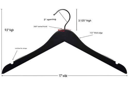 Vista 3 de NAHANCO Wooden Shirt Hanger, 17" - High Gloss Black with Gold Hook (Pack of 25)