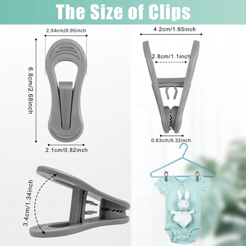 Vista 2 de 50 clips grises para colgar perchas de plástico, clips para colgar pantalones, clips de dedo grises, clips de plástico para colgar faldas