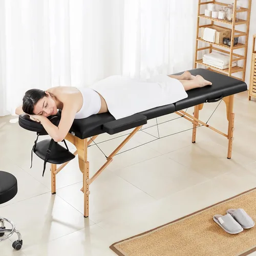 Vista 8 de Yaheetech - Mesa de masaje portátil, camas para pestañas, cama de spa, sofá de masaje plegable, mesas de spa ajustables, plegables en 2 con bolsa