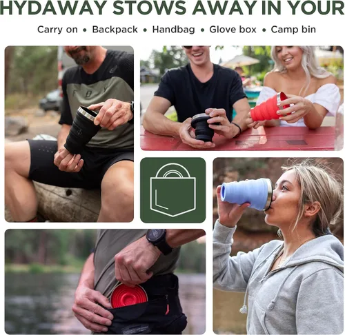 Vista 9 de HYDAWAY Pinta Plegable de 16 oz - Taza de Silicona Libre de BPA con Borde de Acero Inoxidable - Reutilizable, Empacable y Duradera para Acampar, Fern