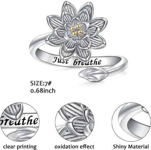 Vista 6 de DAOCHONG Anillo de plata de ley 925, anillos de flor de loto, resistentes al deslustre, ajuste cómodo, anillo de boda