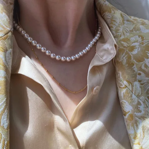 Vista 5 de Luxval Collares de perlas para mujer, joyería de perlas blancas crema, chapado en oro de 14 quilates, hecho a mano, delicado collar con cierre