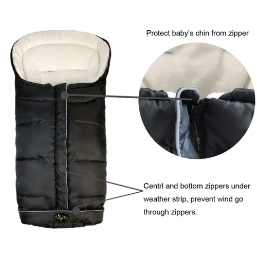 Vista 4 de Saco de dormir acogedor para bebé, saco de dormir para cochecito de bebé, estilo de cremalleras de 5 vías para bebé fácil de poner y quitar