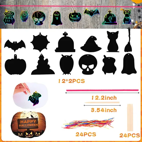 Vista 7 de BicMan Paquete de 24 artículos de papelería surtidos de Halloween, regalos de fiesta para niños, bolsas de regalo, incluye lápices, reglas, sellos