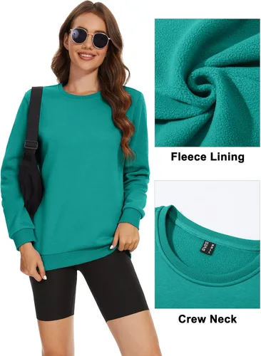Vista 4 de MAGCOMSEN Sudadera de manga larga con forro polar y cuello redondo para mujer, estilo casual, para otoño