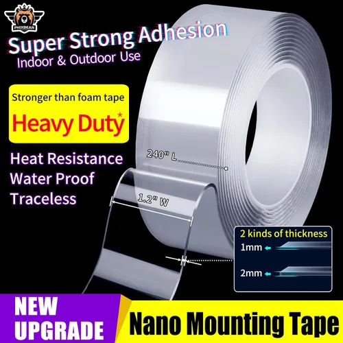 Vista 2 de PHIXBEAR Cinta de montaje extra grande de 1.2 x 240 pulgadas, súper resistente, doble cara, cinta adhesiva nanofuerte transparente y resistente