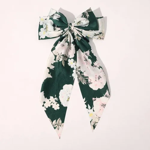 Vista 5 de Pinzas grandes para el pelo para mujeres y niñas, clip de cinta de pelo de cocodrilo floral grande, lazos de cinta negra larga con lazo grande flor