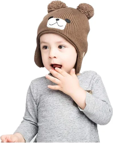 Vista 6 de LLmoway Gorro de punto con forro polar para bebé, con orejeras, pompón