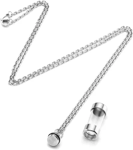 Vista 2 de Zysta Acrylic Cylinder Urn Necklaces for Ashes Clear Glass Tube Vial Creamation Necklace Ash Urns Locket Pendant Keepsake Memorial Jewelry