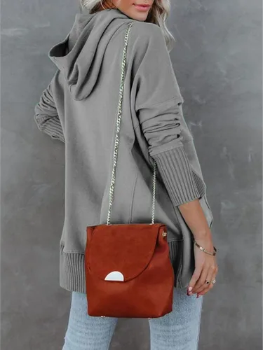 Vista 3 de Zwurew Sudaderas con capucha para mujer, sudadera de gran tamaño, manga larga, camiseta Henley con bolsillo, Gris