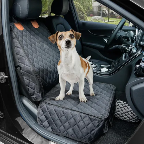 Vista 4 de PETICON - Paquete de 2 fundas para asiento delantero de automóvil para mascotas, funda de asiento de silla capitán Waterproof Pet Seat Protector