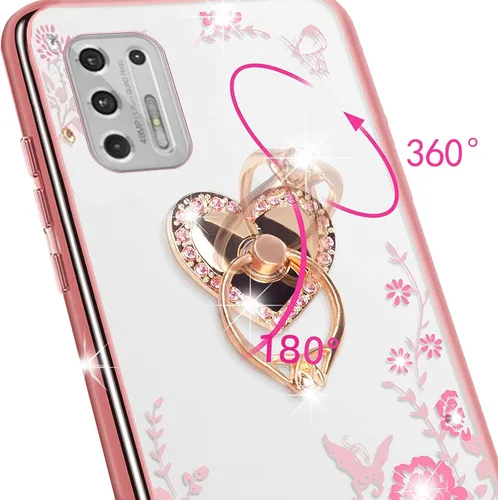Vista 3 de Funda para Moto g Stylus 2021, Motorola g Stylus 4G 2021 para mujer, con purpurina, cristal, mariposa, corazón, floral, TPU de lujo, bonita funda