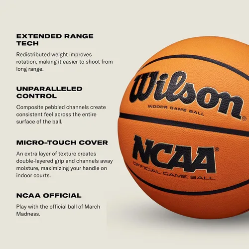 Vista 5 de Wilson NCAA Evo NXT Balones de Baloncesto Oficiales para Juegos en Interiores - Tamaños 6 y 7