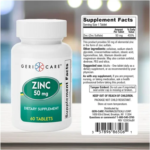 Vista 3 de GeriCare Suplemento mineral esencial de sulfato de zinc de 50 mg, apoya la función inmunológica, actividad antioxidante y metabolismo de nutrientes