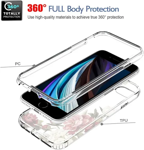 Vista 3 de Funda de teléfono para iPhone SE 2022/SE 3 2022/iPhone SE 2020/iPhone 7/iPhone 8 con protector de pantalla de vidrio templado, funda protectora