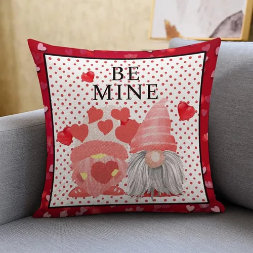 Vista 2 de Be Mine Valentine's Day Red Pink Love Hearts Gnome Decorative Throw Pillow Covers 18"x18" Farmhouse Square Accent Valentine Pillow Cushion Cover