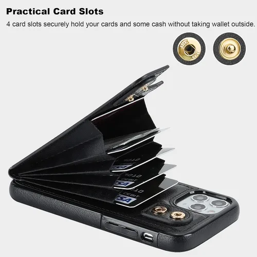 Vista 4 de Folosu Funda compatible con iPhone 11 Pro con soporte para tarjetas, rotación de 360°, soporte de anillo de dedo con función atril, protección RFID