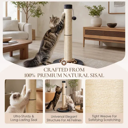 Vista 4 de Poste rascador para gatos resistente, 35 pulgadas de alto, torre de árbol para gatos con bola colgante para gatos de interior y adultos, poste