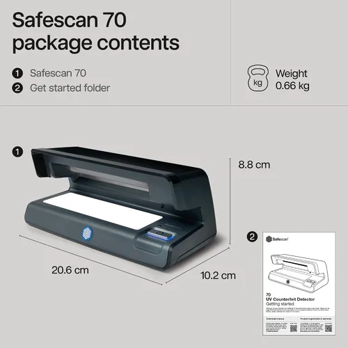 Vista 4 de Safescan Detector de billetes falsificados de 70 UV, tamaño pequeño, ligero, ideal para facturas, identificación, tarjetas de crédito, se adapta a