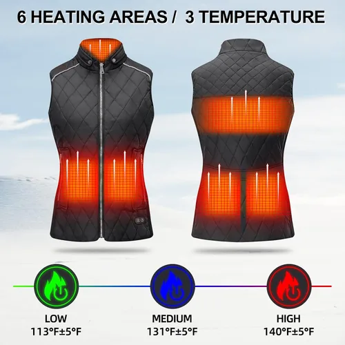 Vista 3 de Heated Vest For Women - Stand Collar Quilted Outerware Neck Heating With 6 Heating AerasBattery Included