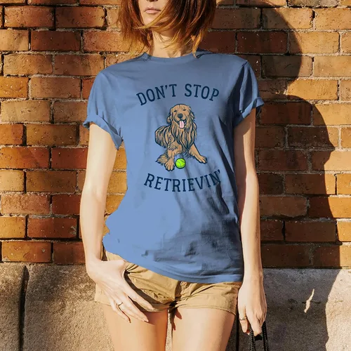 Vista 4 de Don't Stop Retrievin - Divertida camiseta de perro Golden Retriever, Azul Carolina