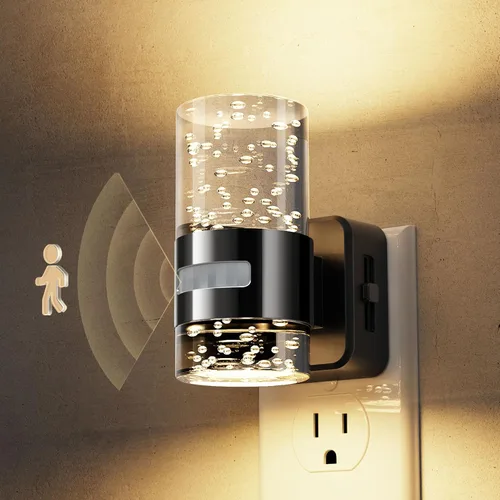 Vista 33 de L LOHAS LED Luz nocturna con sensor de movimiento, luces nocturnas de burbujas enchufables a la pared, luz nocturna de cambio de temperatura