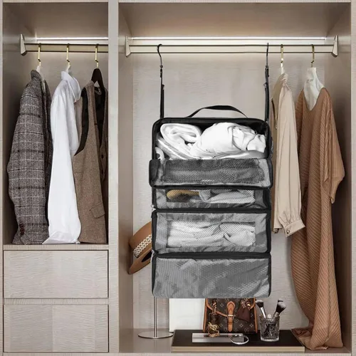Vista 7 de Organizador de maleta, organizador de equipaje de viaje, estantes de viaje colgantes portátiles, cubos de embalaje plegables para llevar en la maleta