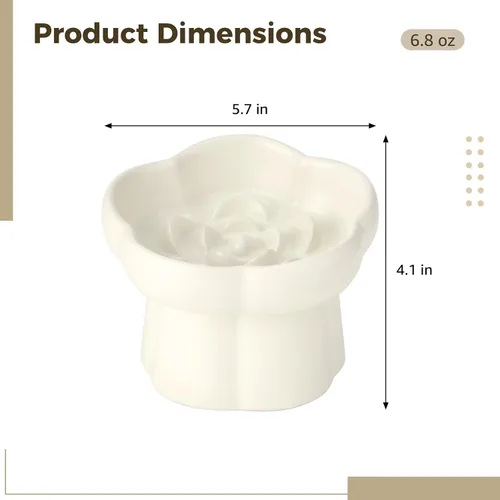 Vista 2 de Cuenco de comida para gatos en forma de flor, alimentador lento de 6.8 onzas, plato de cerámica elevado, antivómitos, antideslizante, fácil