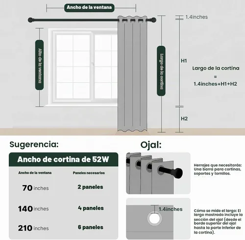 Vista 9 de H.VERSAILTEX Cortinas 100% opacas con aislamiento térmico, texturizadas, de lino, con bloqueo completo de calor y luz, para sala de estar y Negro