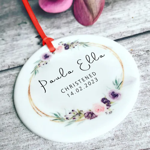 Vista 15 de Recuerdos personalizados de adorno de Navidad para bebé, regalos de bebé que llegan, adornos de cerámica para árbol de Navidad, adornos de primera